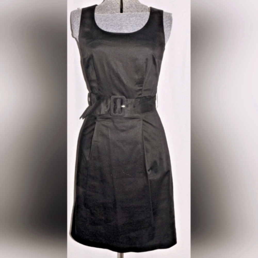 H&M Belted Black Knee-Length Sheath Dress Size 6 EXCELLENT CONDITION